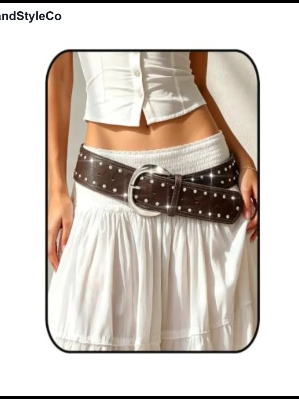 Women's Chunky Wide Waist Belt with Silver Studs Punk Y2K PU Leather